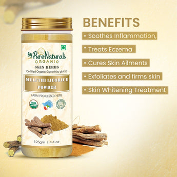 benefits of Organic Mulethi licorice powder bypurenaturals in a slide