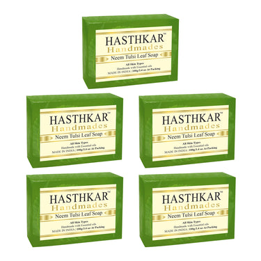 Hasthkar Handmade Glycerine Neem Tulsi Leaf Soap- 100gm - BuyPureNaturals