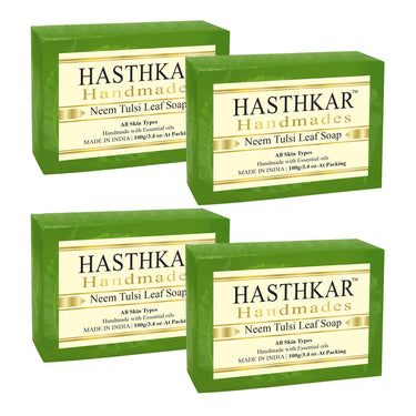Hasthkar Handmade Glycerine Neem Tulsi Leaf Soap- 100gm - BuyPureNaturals