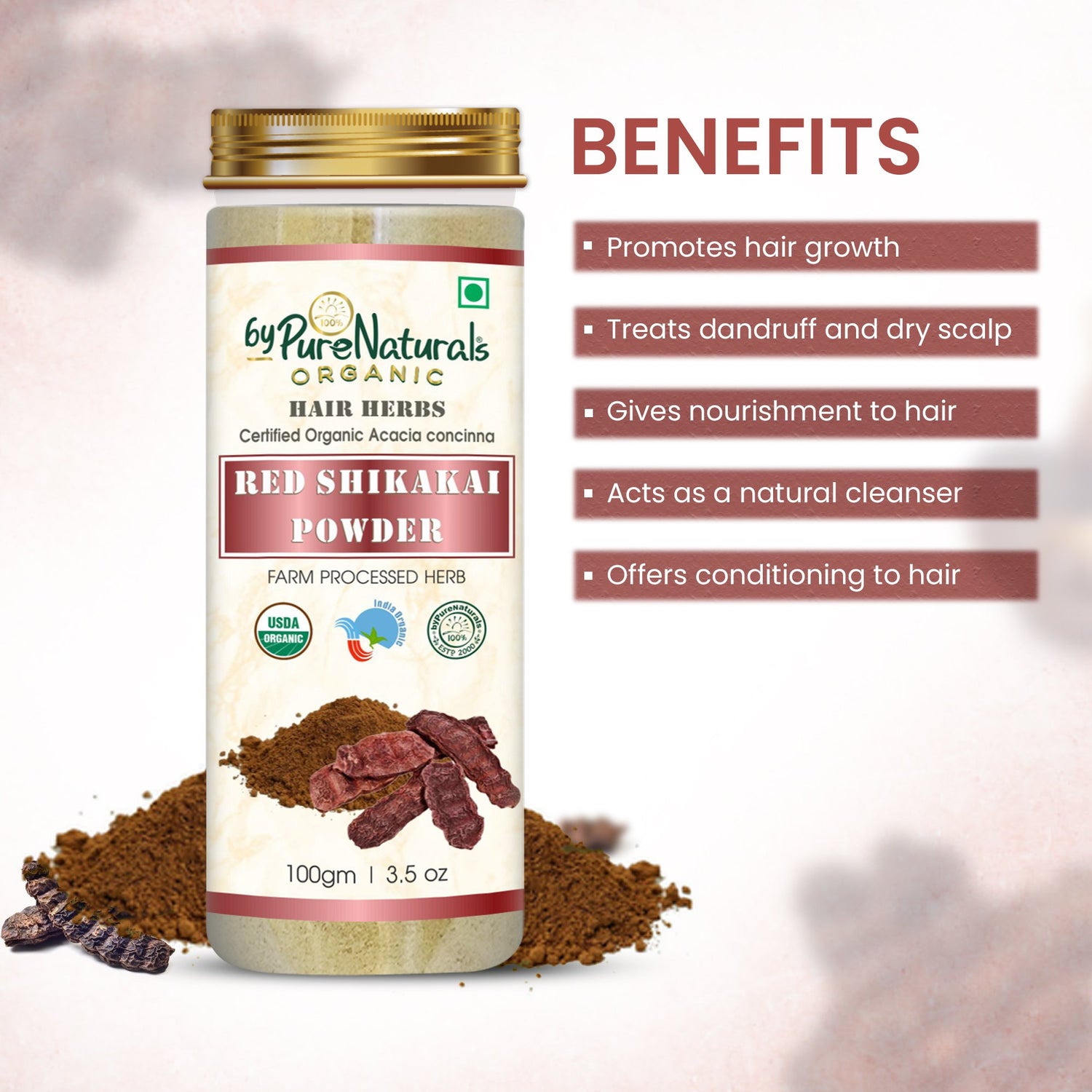 Organic Red Shikakai Powder byPureNaturals-1