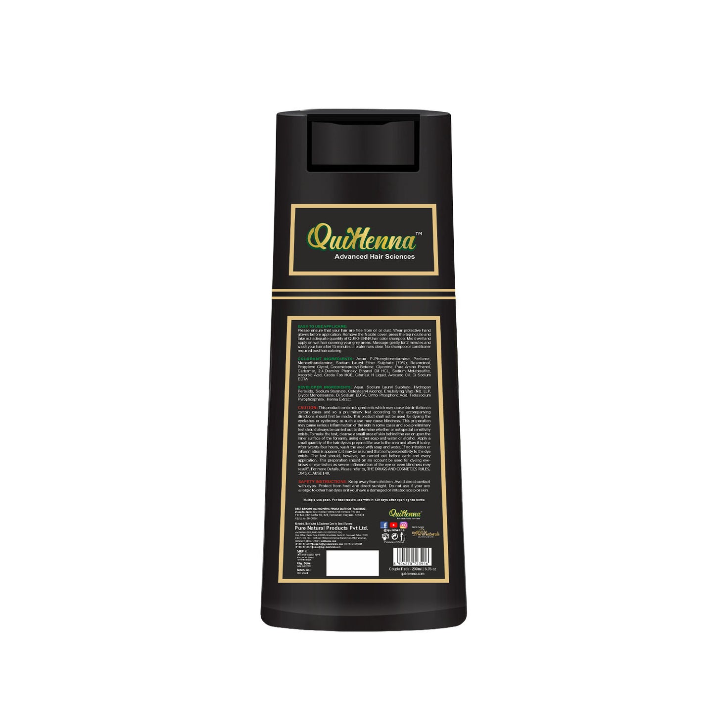 QuikHenna Ammonia Free Hair Colour Shampoo For Men and Women natural black 