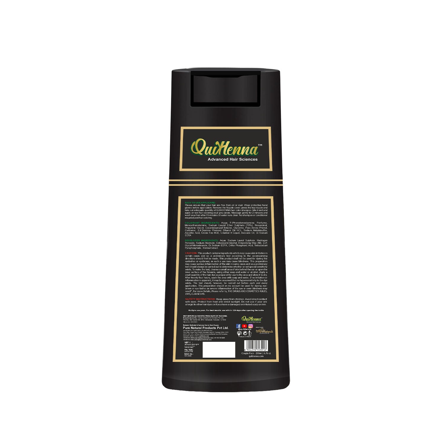 QuikHenna Ammonia Free Hair Colour Shampoo For Men and Women natural black 