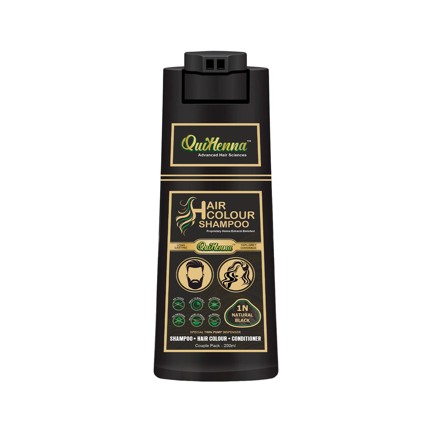 QuikHenna Ammonia Free Hair Colour Shampoo For Men and Women natural black